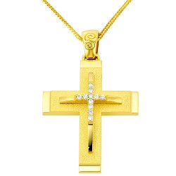 Χρυσός βαπτιστικός σταυρός Κ14 με αλυσίδα